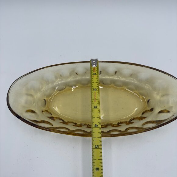 Vintage Amber Glass Oval Serving Dish With Scalloped Design Vegetables Candy’s - Picture 5 of 9